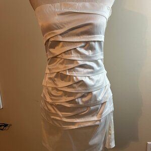 White Pleated Strapless Dress: Size 8